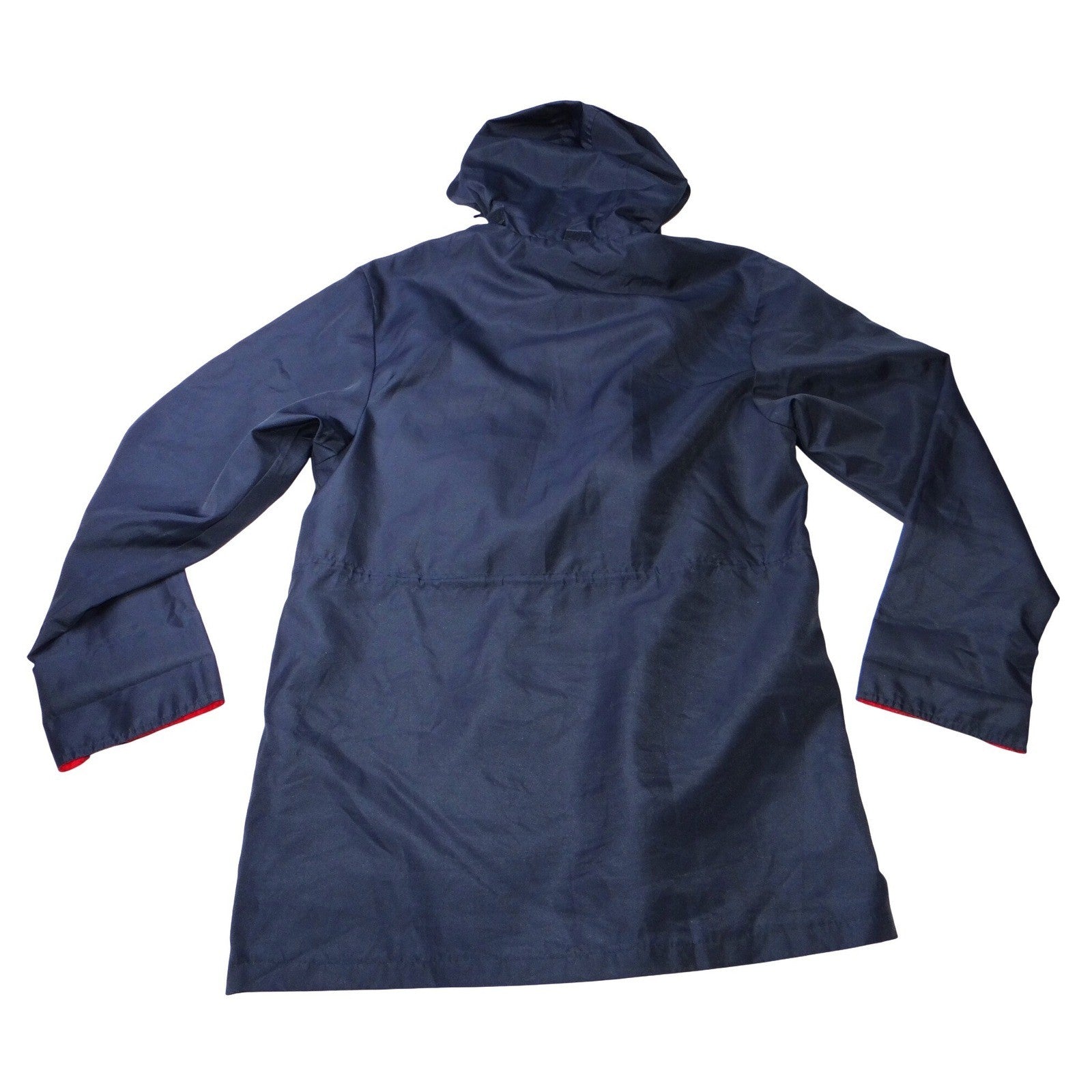 Womens Navy Blue Hooded Lightweight Rain Jacket Red Accents Size M