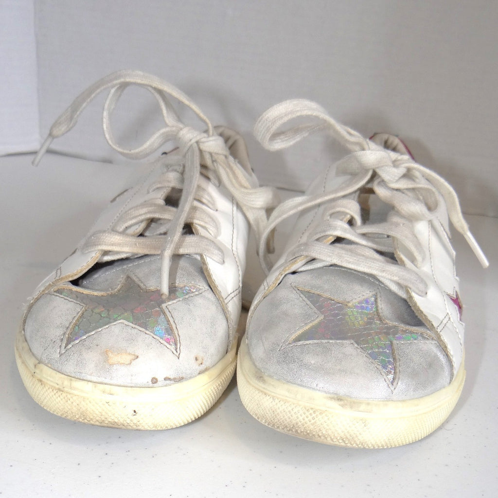 Wonder Nation Girls White Star Patch Sneakers Holographic Rainbow Trim Size 6