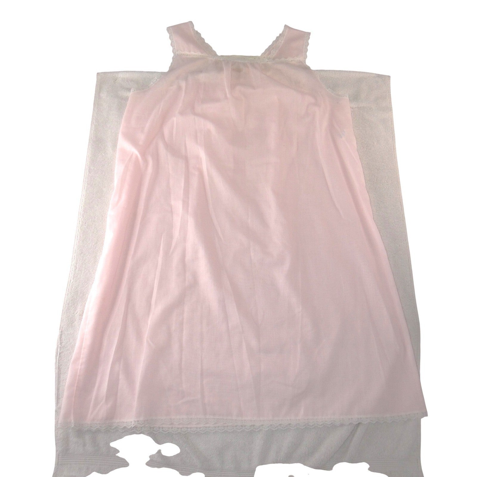 Katz Vintage Pink Lace Trim Nightgown Sleeveless Square Neck USA Made Large