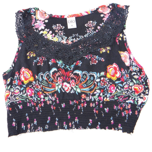 Bila Black Floral Crochet Neck Sleeveless Crop Top Womens Size M