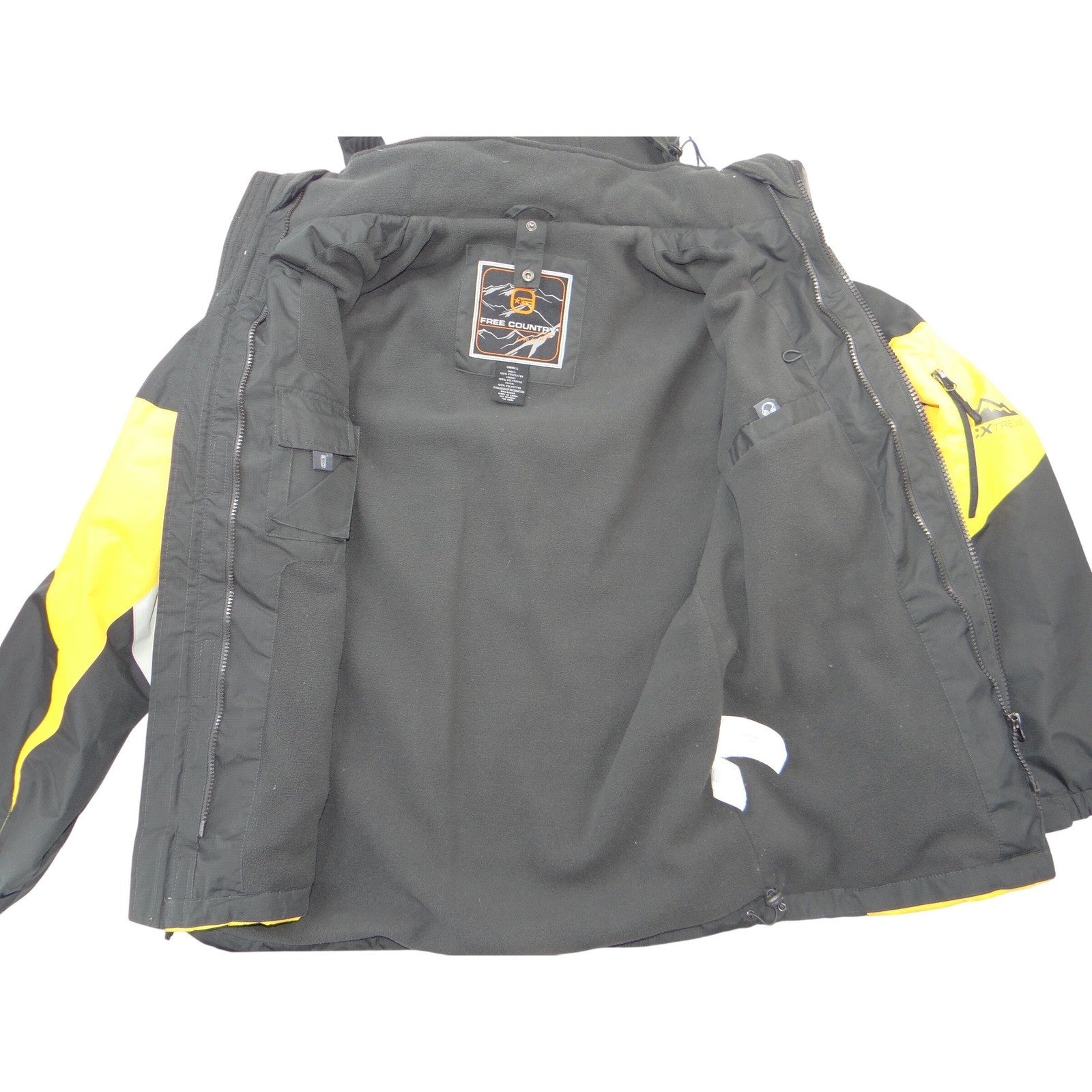 Free Country FCXtreme Mens Yellow Grey Hooded Ski Jacket Fleece Lined Small