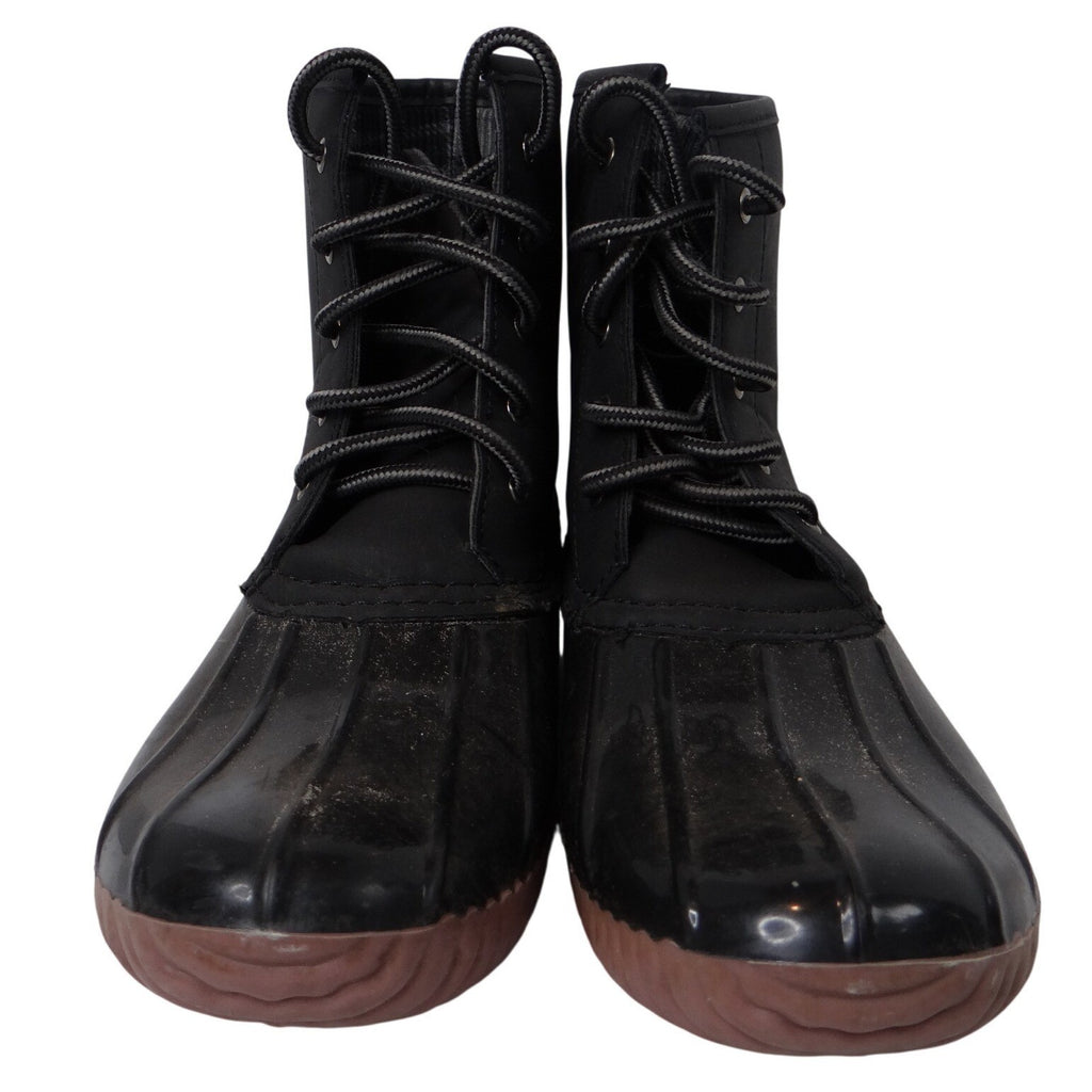 Charlotte Russe Black Lace Up Duck Boots Waterproof Rubber Sole Plaid Lined