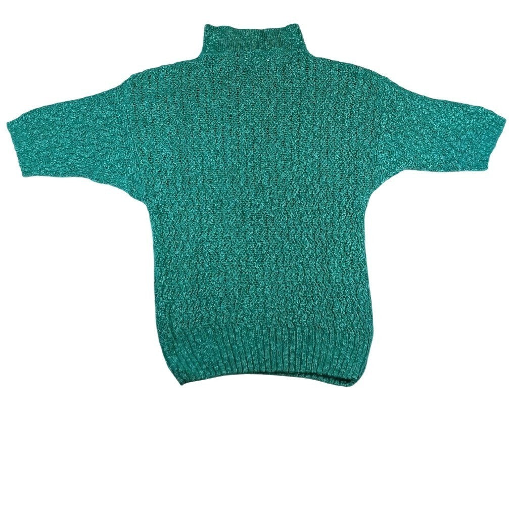 Vintage Rafaella Women's Green Textured Knit Polo Shirt Short Sleeve Size M