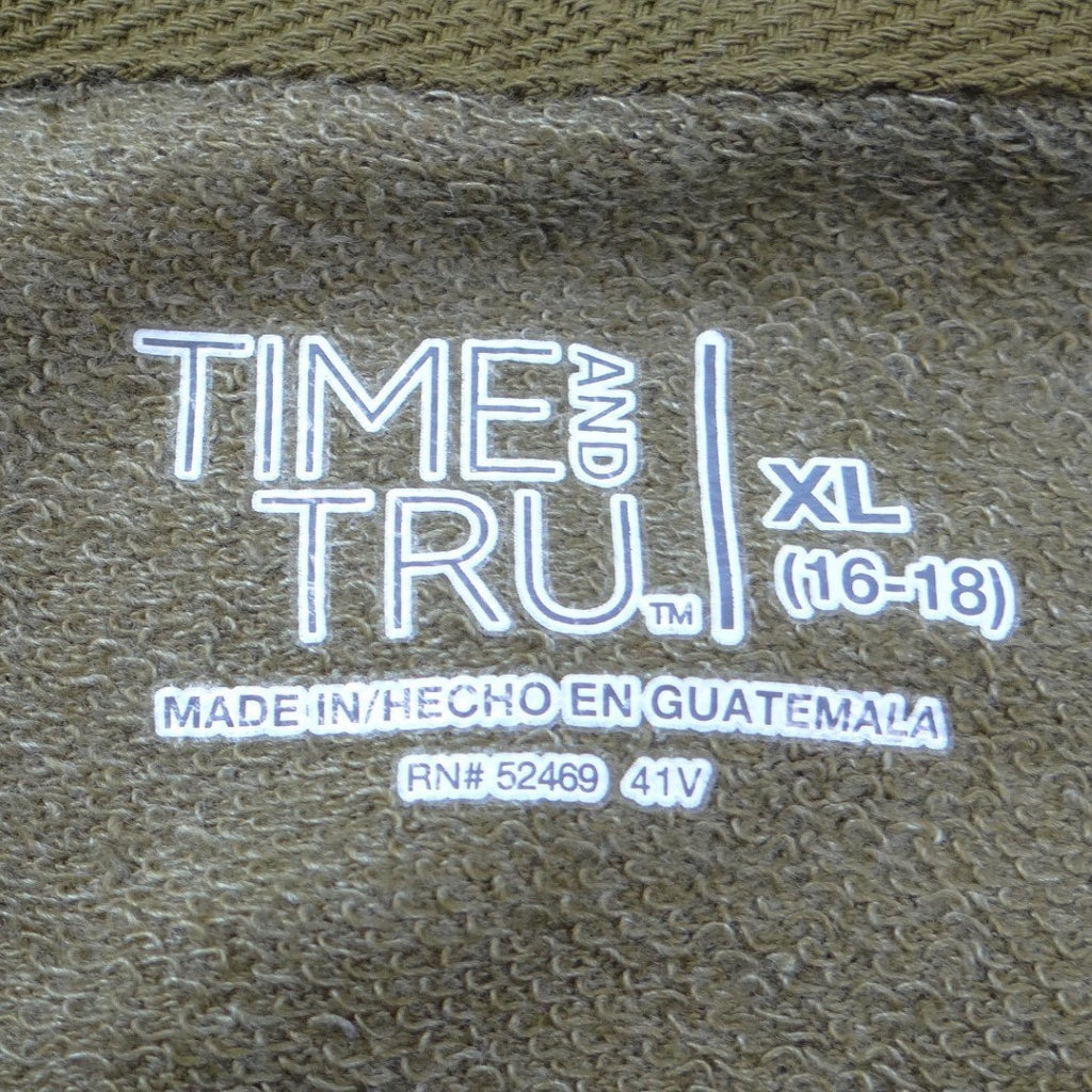 Time and Tru Womens XL Olive Green Heathered Crew Neck Sweatshirt High Low Hem