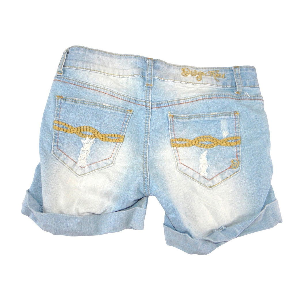 Indigo Rein Light Wash Distressed Cuffed Denim Shorts Blue Size 3 Low Rise