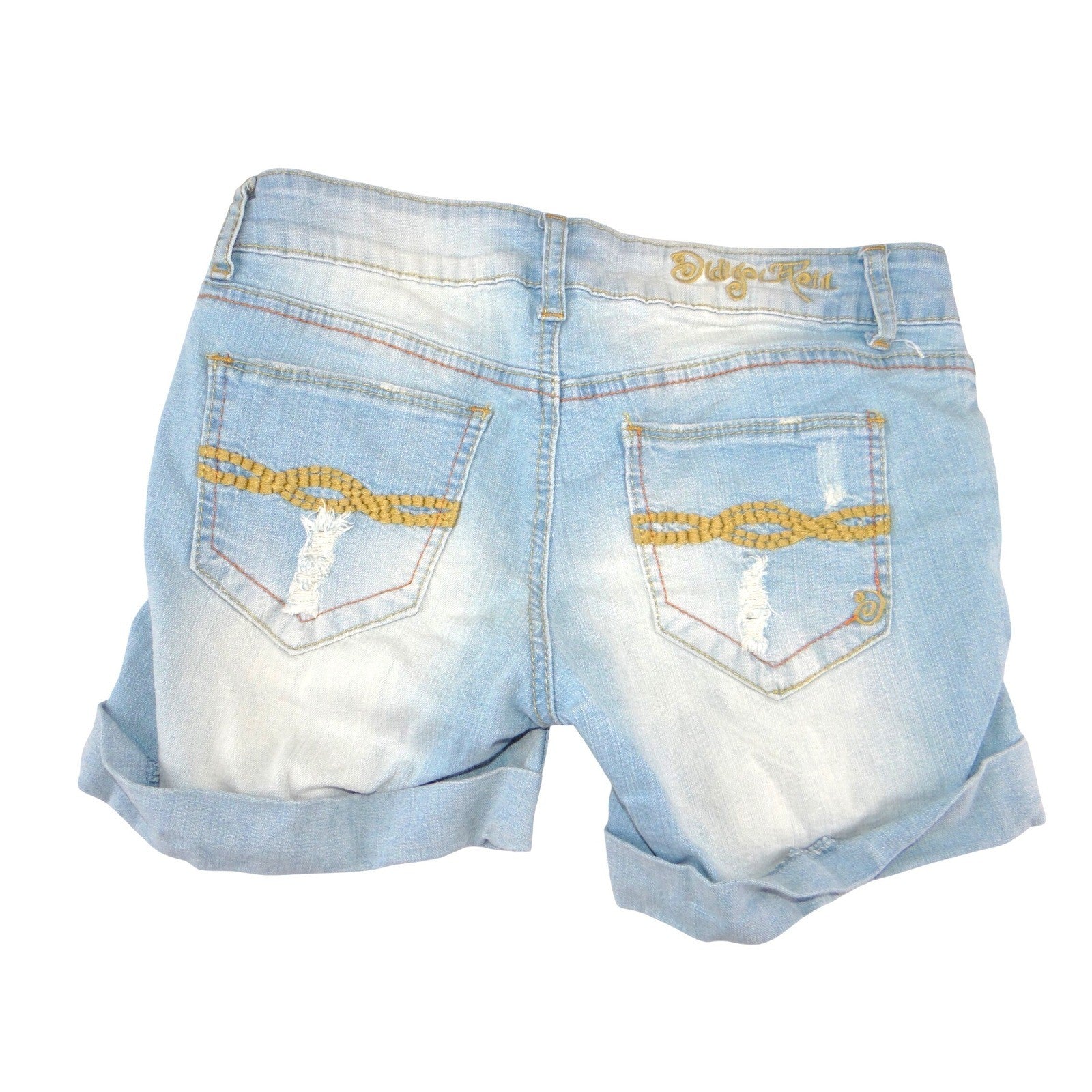 Indigo Rein Light Wash Distressed Cuffed Denim Shorts Blue Size 3 Low Rise