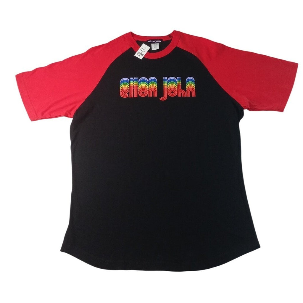 Elton John Rainbow Logo Raglan T Shirt Black Red Size Large
