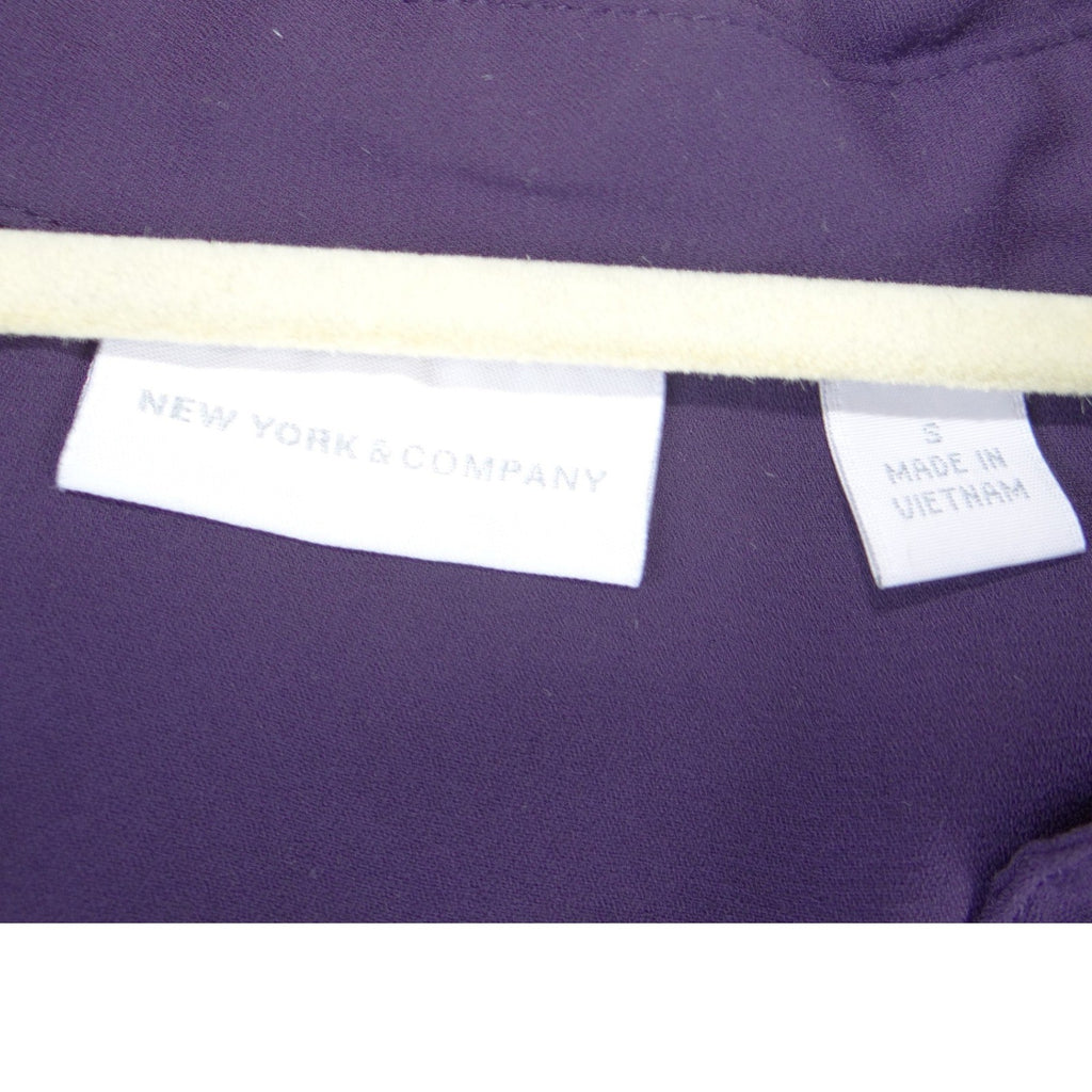 New York & Company Purple Roll Tab Sleeve Split V-Neck Blouse Small