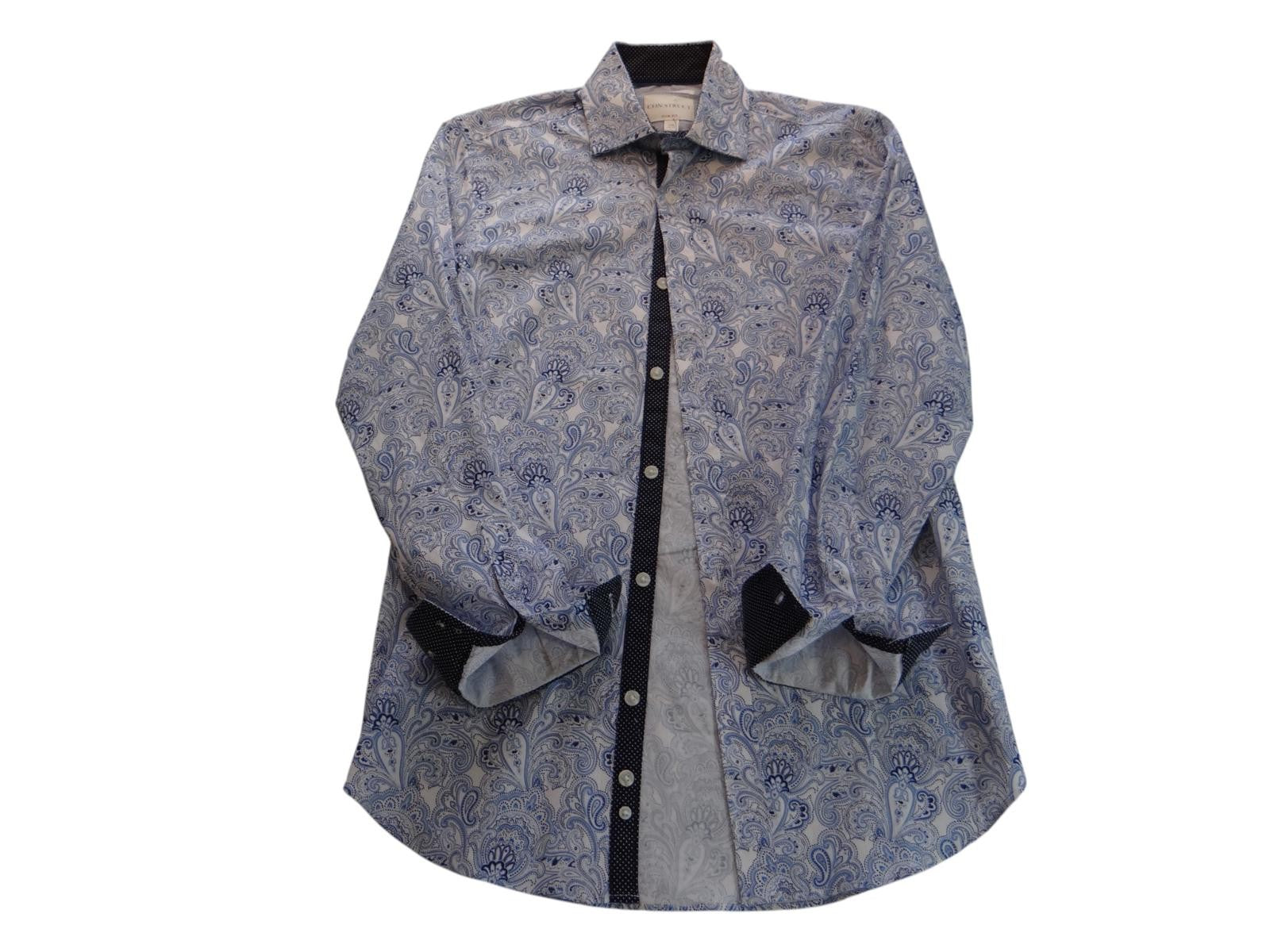 CON.STRUCT Slim Fit Men's Dress Shirt Blue Paisley Pattern