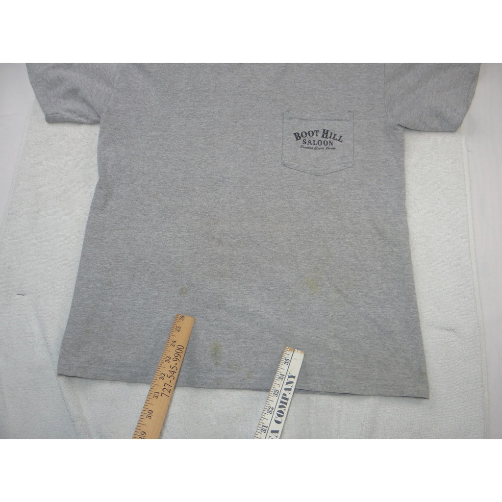 Vintage Boot Hill Saloon Daytona Beach Florida Pocket T-Shirt Mens Medium Gray