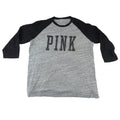 PINK Victoria's Secret Raglan Baseball Tee Gray Black Glitter Logo Size L