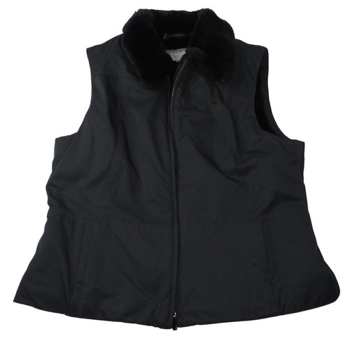 Ann Taylor Petites Black Faux Fur Collar Zip Vest Women Size LP