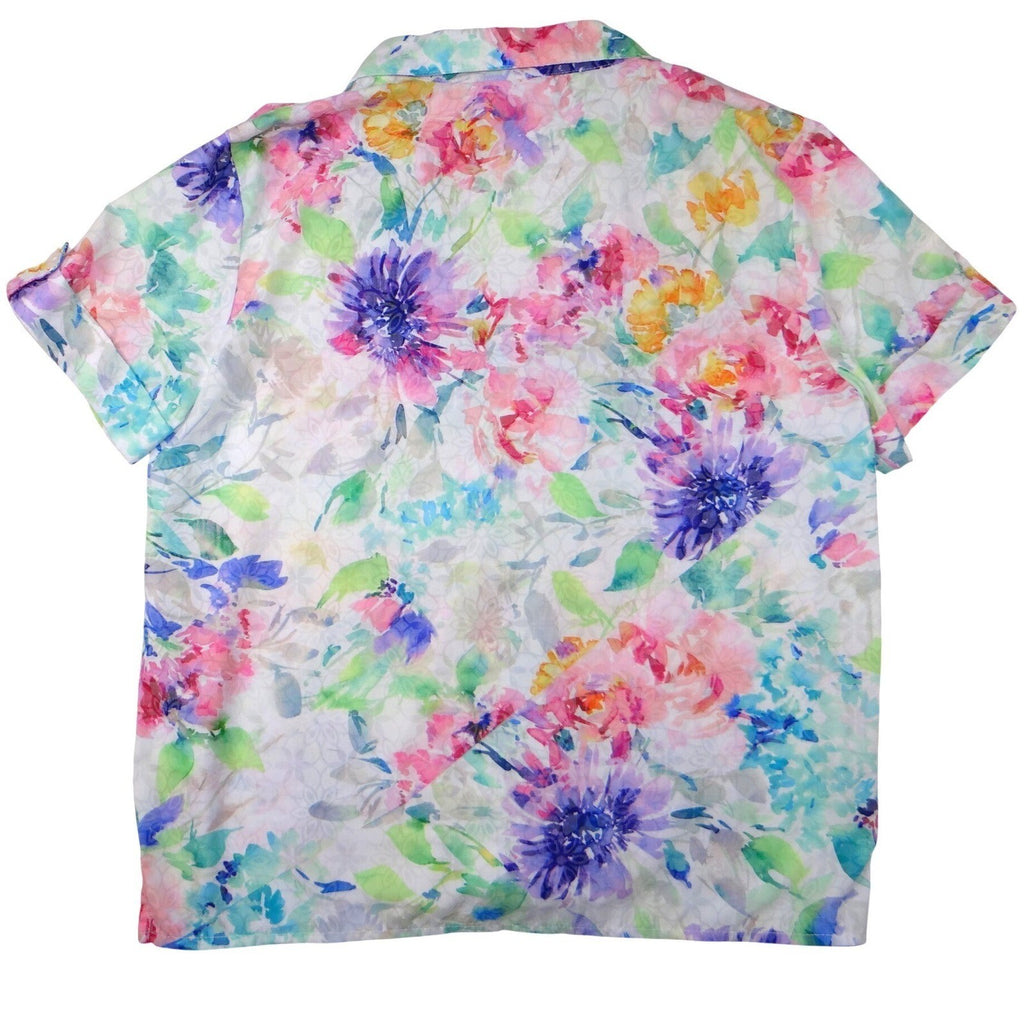 Alfred Dunner Petite Floral Print Short Sleeve Button Up Shirt Women's PS