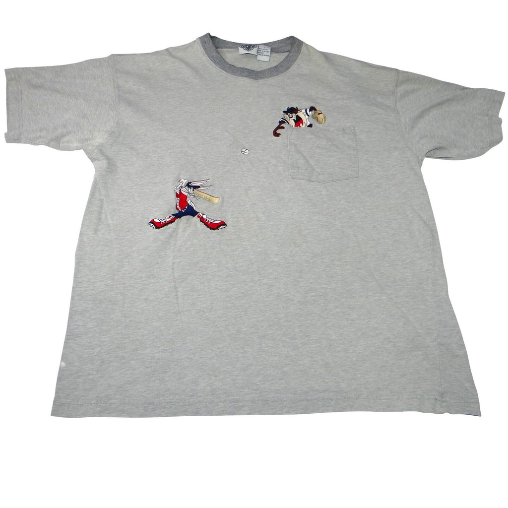 Vintage Embroidered Looney Tunes Bugs Bunny Taz Baseball Unique T Shirt Size L