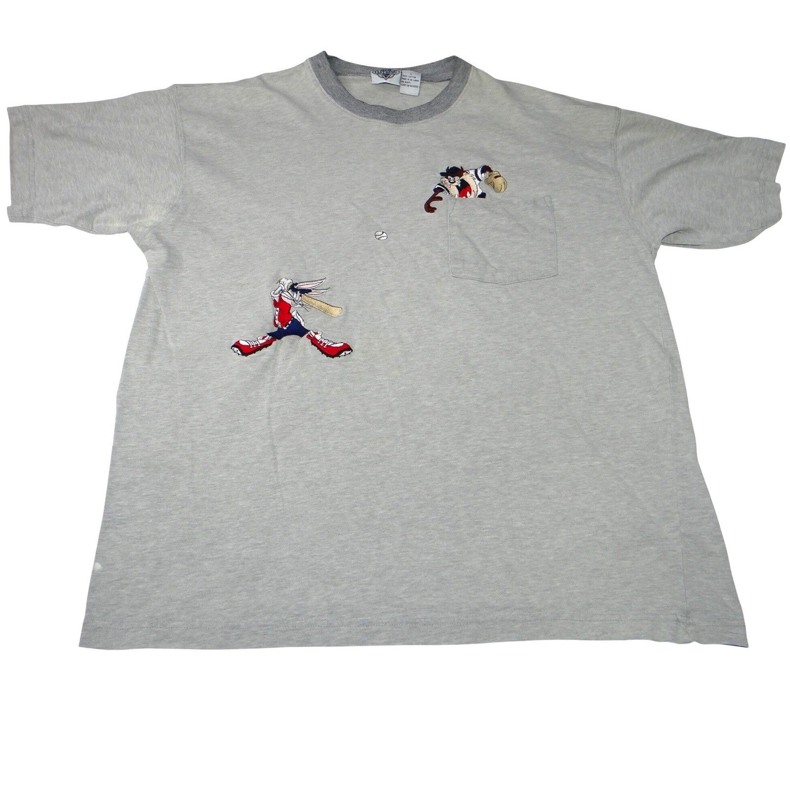 Vintage Embroidered Looney Tunes Bugs Bunny Taz Baseball Unique T Shirt Size L