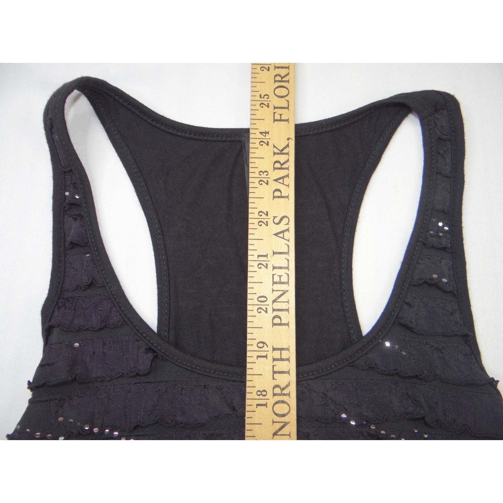 Y2K Candy Rain Womens Black Ruffle Sequin Racerback Tank Top Size L Slim Fit