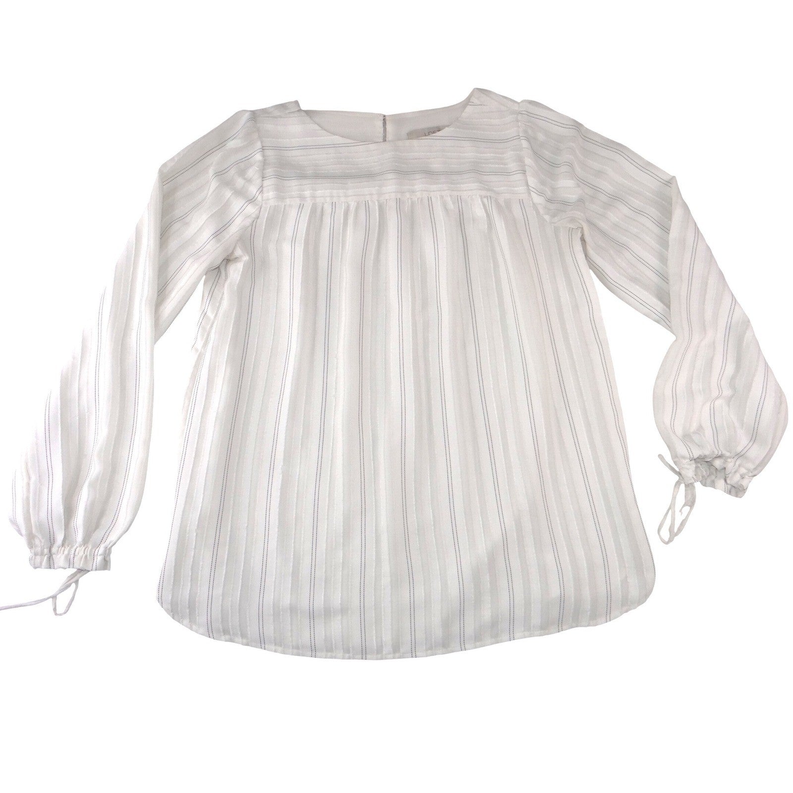 Loft Womens White Striped Long Sleeve Tie Cuff Blouse Top Size M