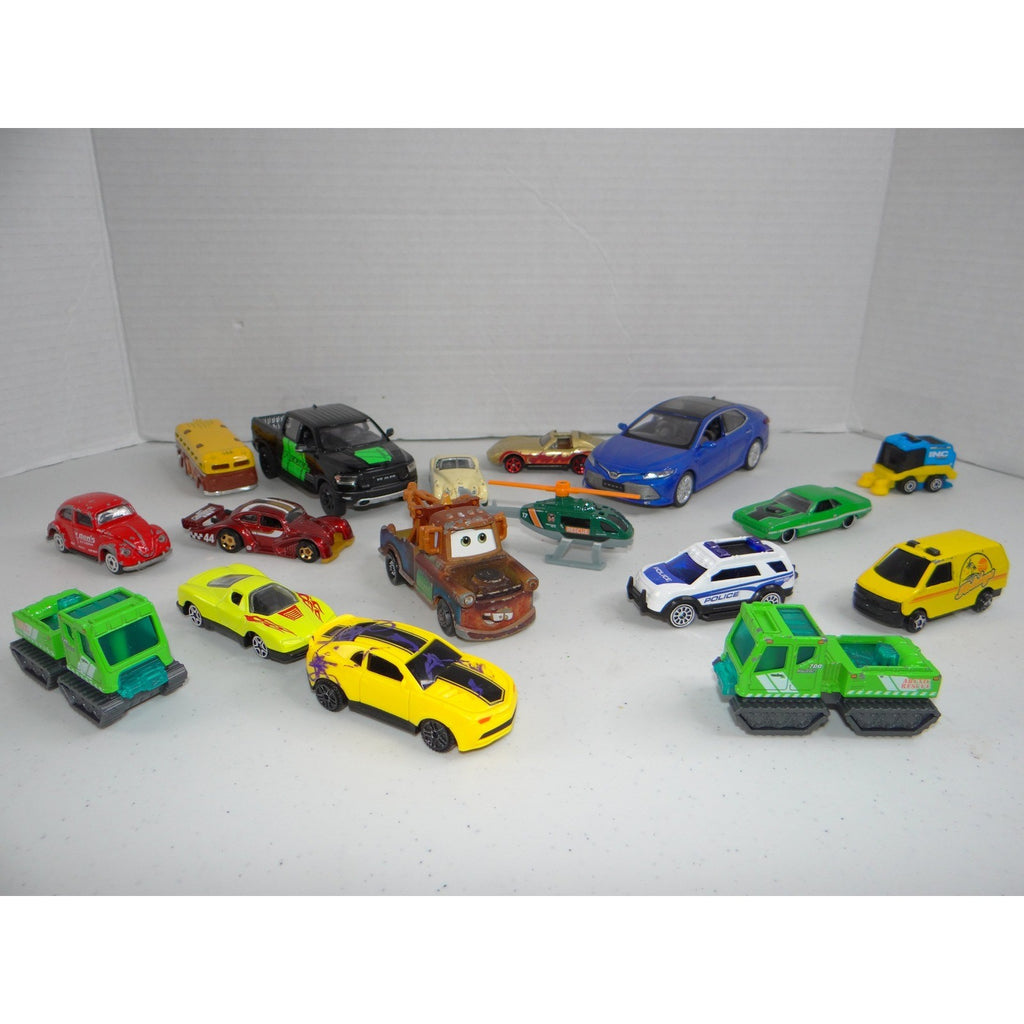 Mixed Toy Car Lot 16pc Disney Pixar Tow Mater Toyota Ram Truck Helicopter Police