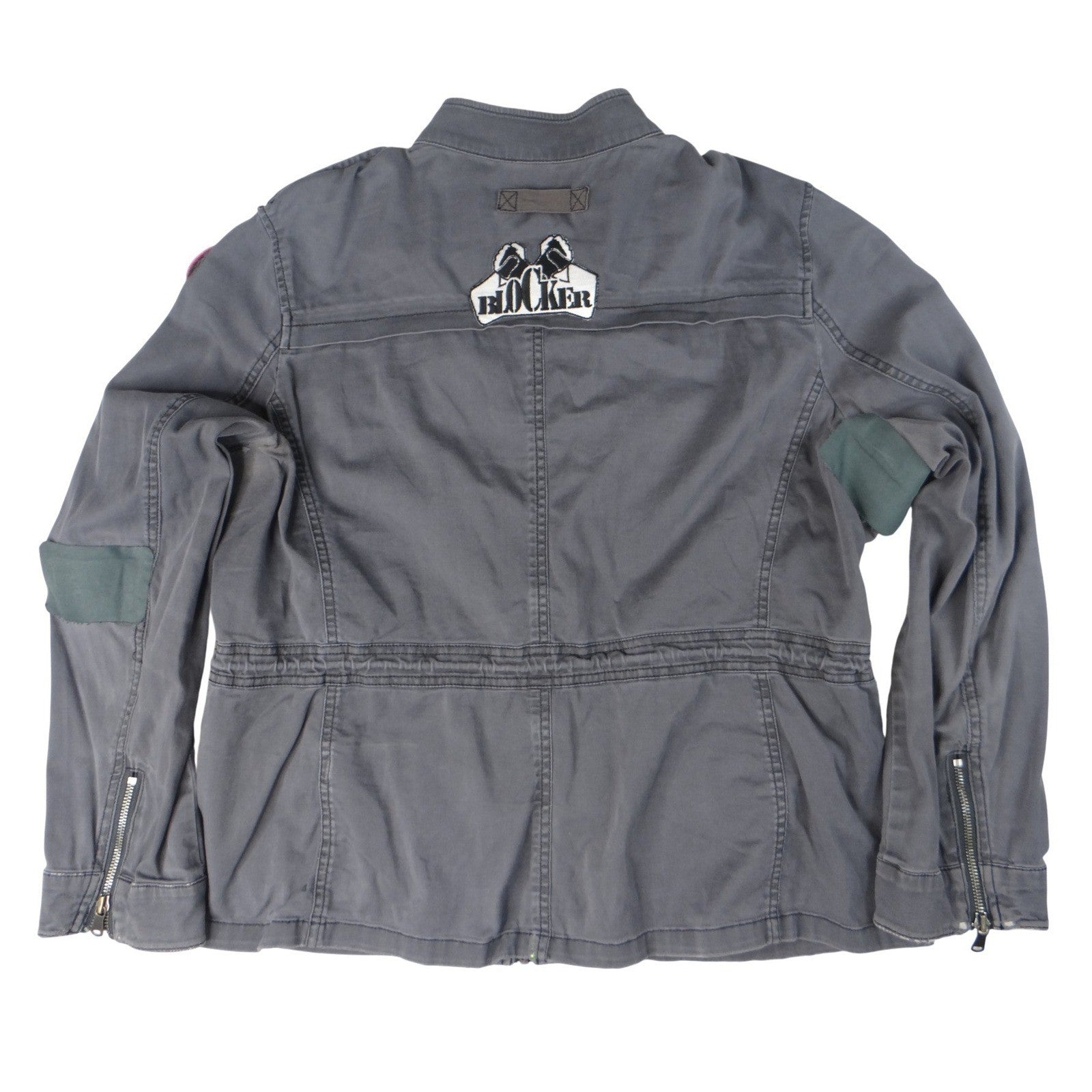 Express Gray Utility Jacket Women's Size L Patches Military Style