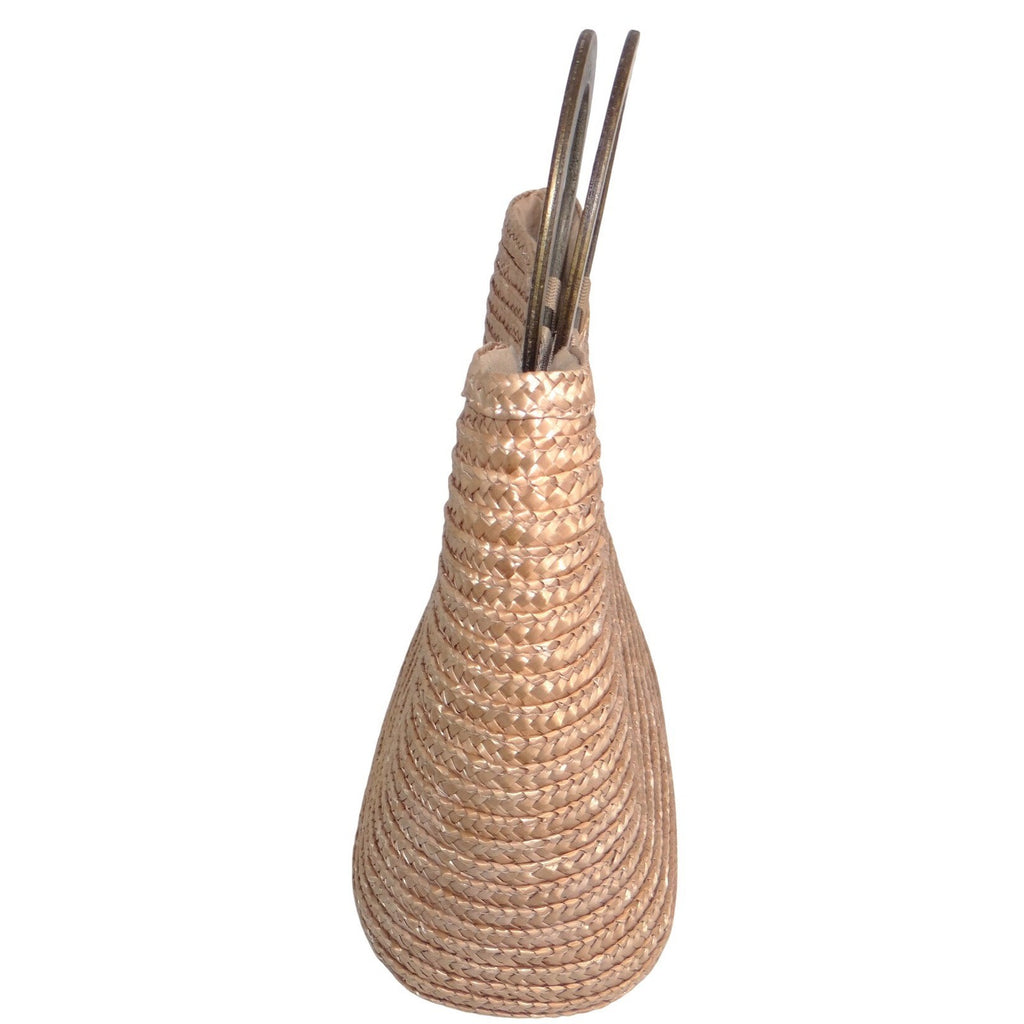 SunBay Handbags Woven Straw Tote Bag Natural Tan Wood Ring Handle Summer Beach