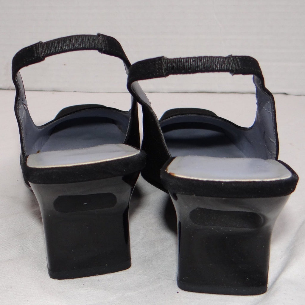 VTG Valerie Stevens Women Black Slingback Square Toe Block Heel w orig box 7.5M