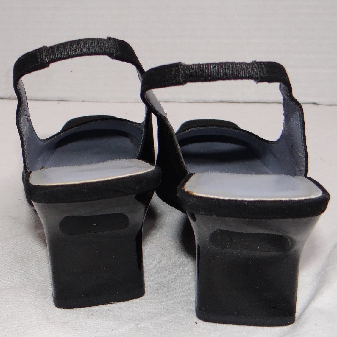 VTG Valerie Stevens Women Black Slingback Square Toe Block Heel w orig box 7.5M