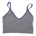 Gray Ribbed Seamless V-Neck Crop Cami Top Navy Trim Small