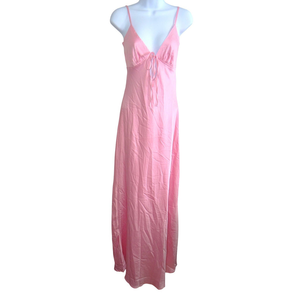 NWT-Peppermayo Flora Satin Maxi Dress Candy Pink US 2 Cutout Tie Back Gown