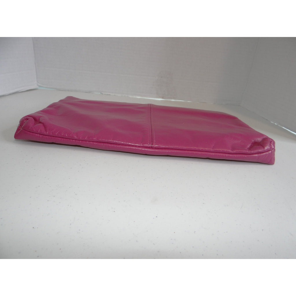 Vintage Magenta Pink Leather Gathered Clutch Bag with Hideaway Strap Retro 2746