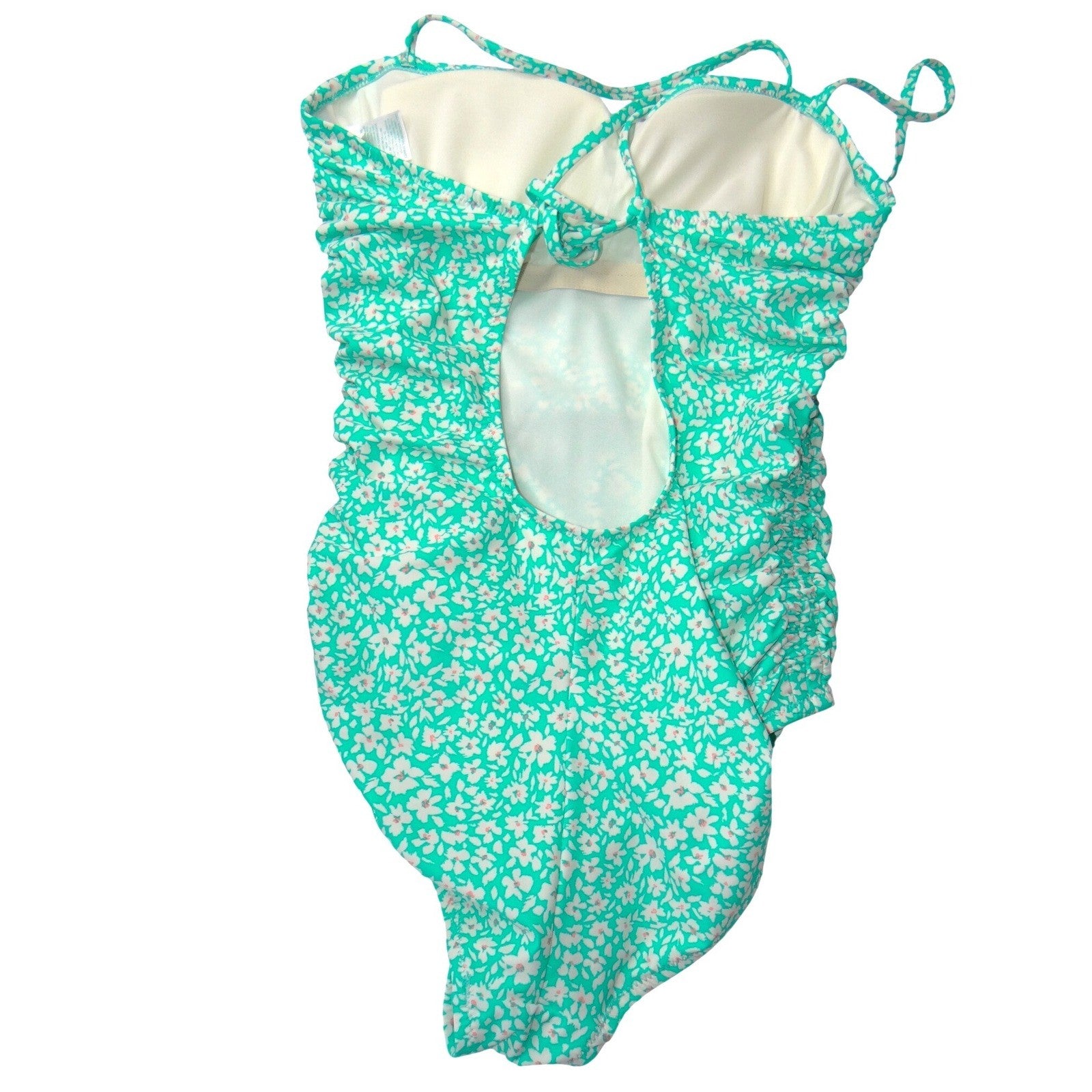 Kona Sol Womens XL Teal Floral Ruched One Piece Swimsuit Padded Tie Back