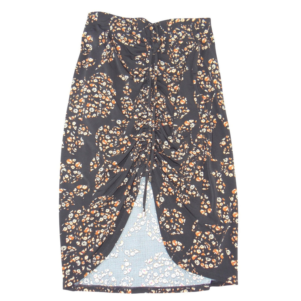 White House Black Market Ruched Floral Leopard Midi Skirt Black XS
