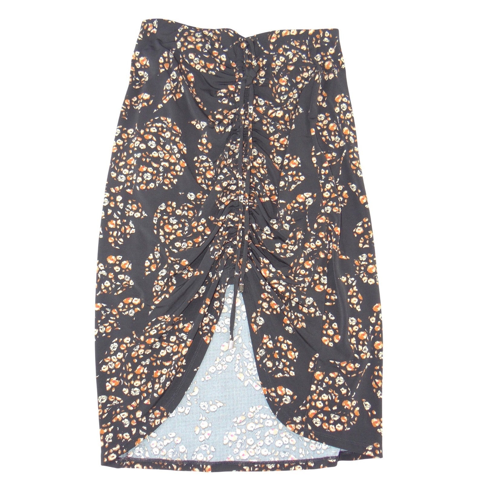 White House Black Market Ruched Floral Leopard Midi Skirt Black XS