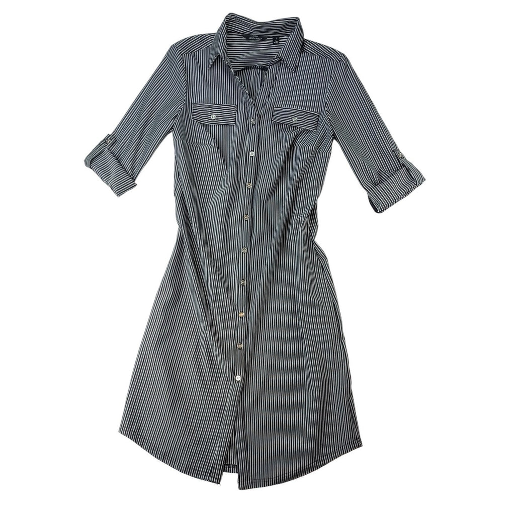 Mile Gabrielle Striped Shirt Dress Button Down Roll Sleeves Midi Womens Sz Small