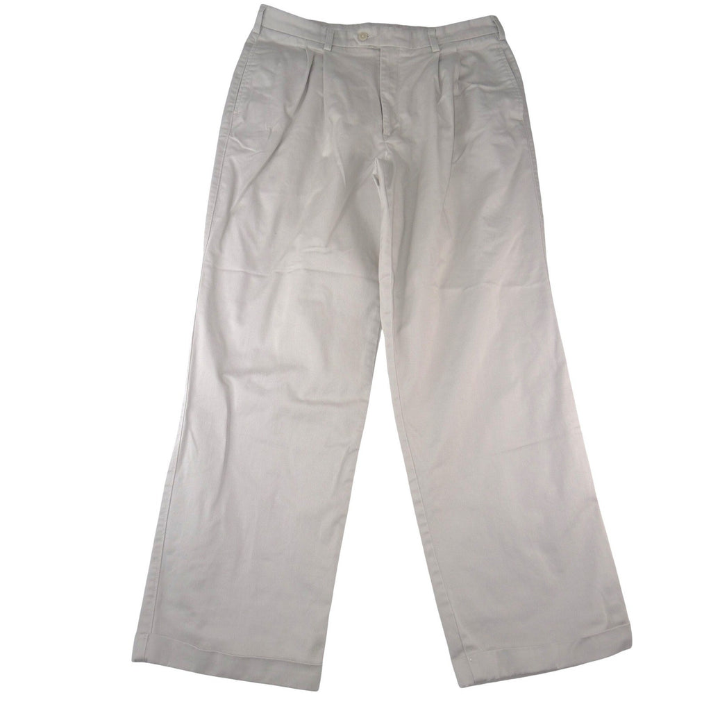 Mens Pleated Chino Trousers Khaki Tan Straight Leg Cotton Pants 35x30.5