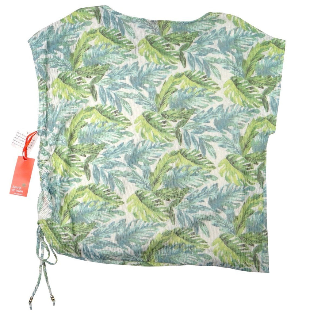 Hearts of Palm Woman 3X Tropical Leaf Print Tunic Top Drawstring Side Accent