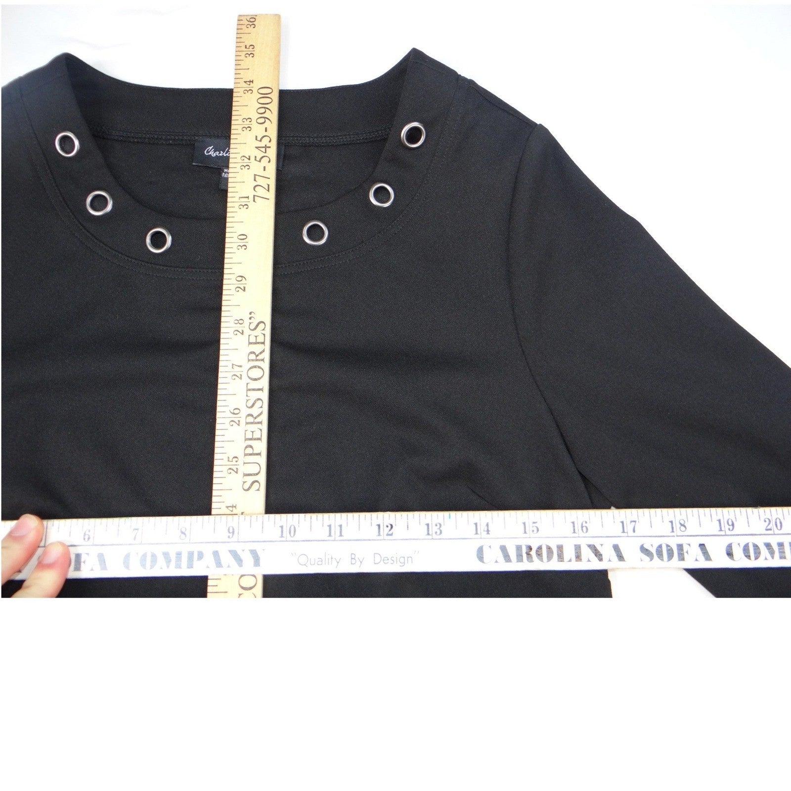 Charlie Paige Black Crew Neck Eyelet Detail 3/4 Sleeve Dress S P