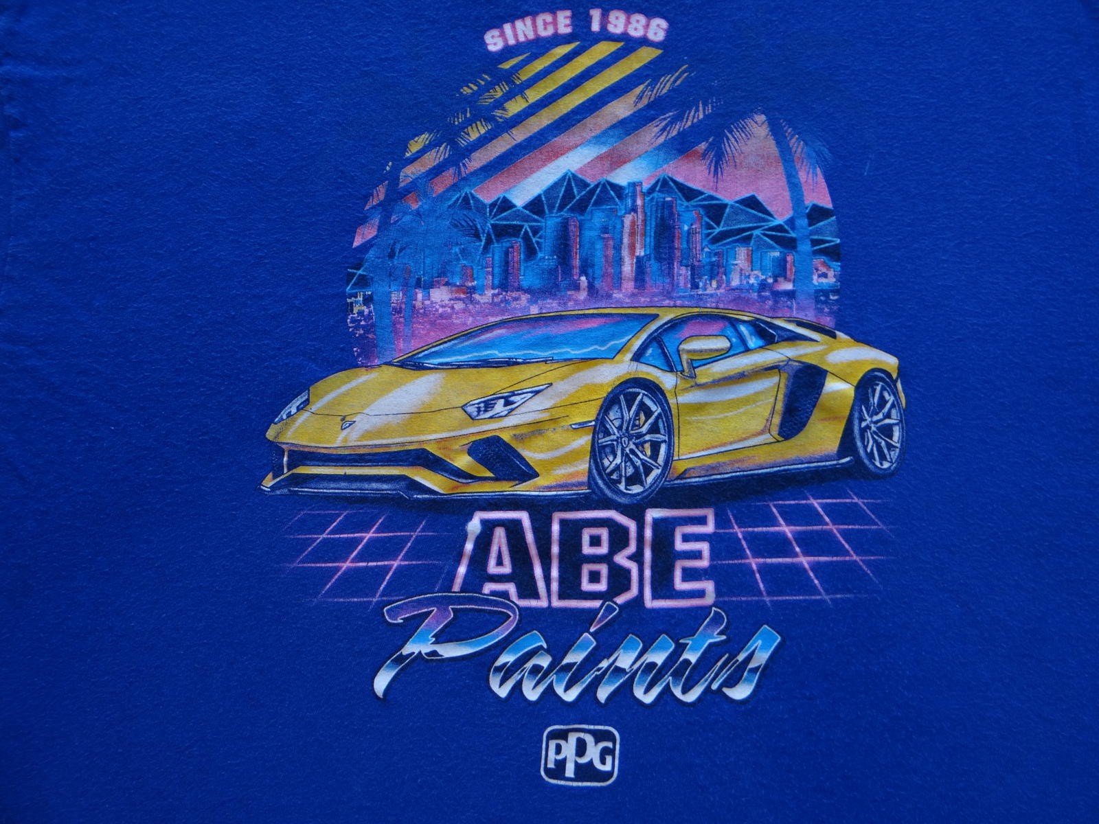 Vintage Inspired 1986 Abe Paints Graphic Tee - Bright Blue abe paints