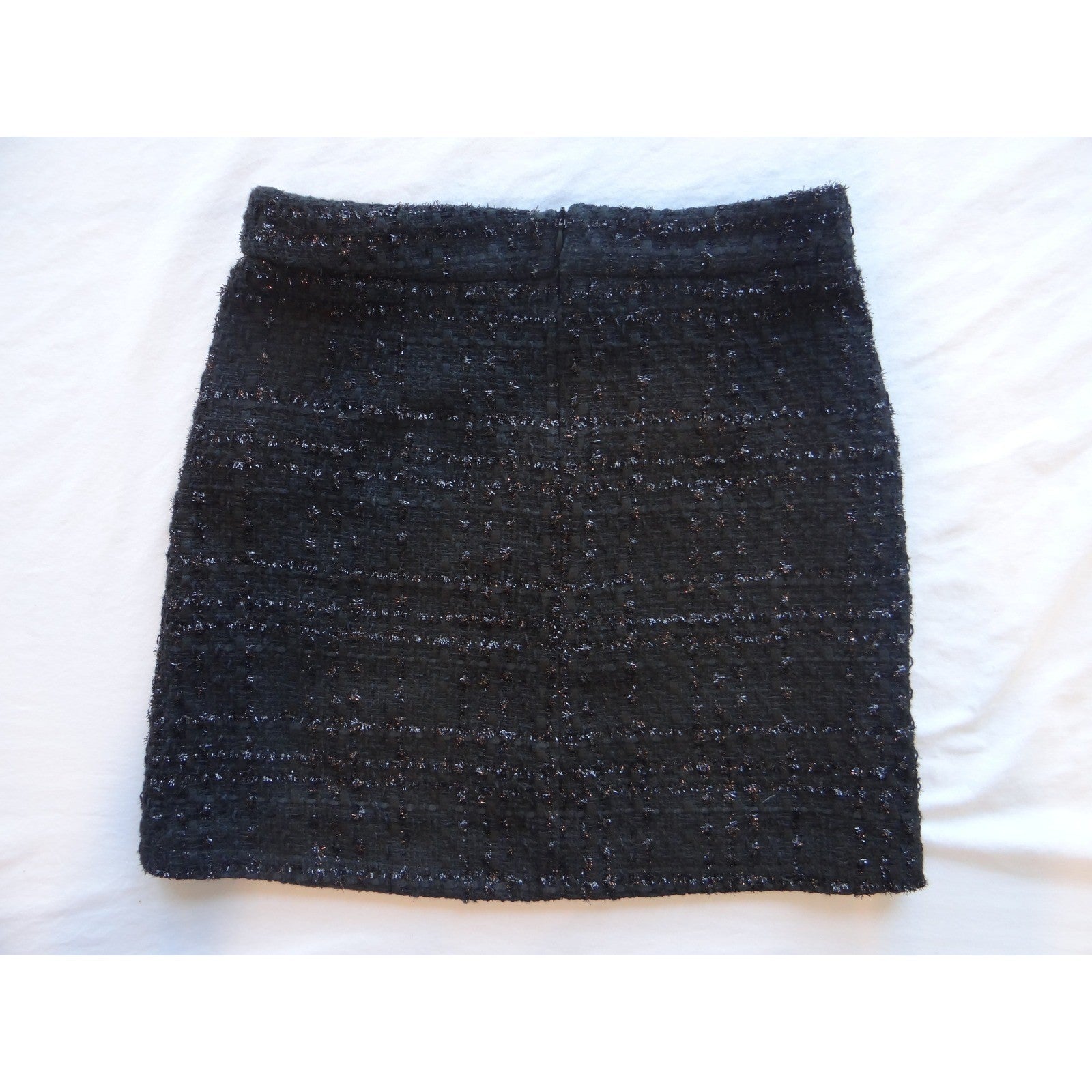 Black Textured Tweed Mini Skirt Sparkle Accents Zipper Closure