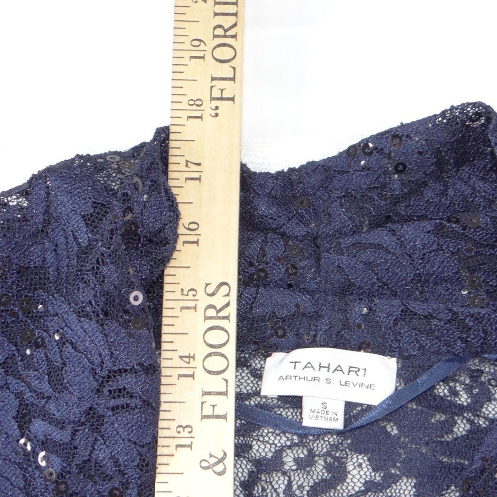 NWT-Tahari Arthur S. Levine Navy Blue Floral Lace Sequin Shrug Bolero Jacket S