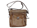 Brown Leather Women's Crossbody Bag with Multiple Zippered Compartments