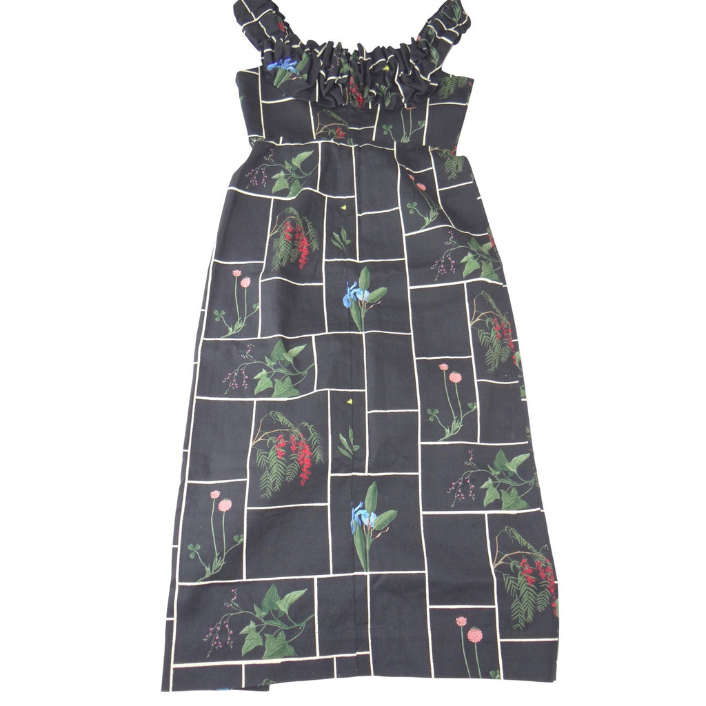 NWT-Tuckernuck Black Fresher Buds Suze Dress Floral Grid Ruffle Midi Size 12