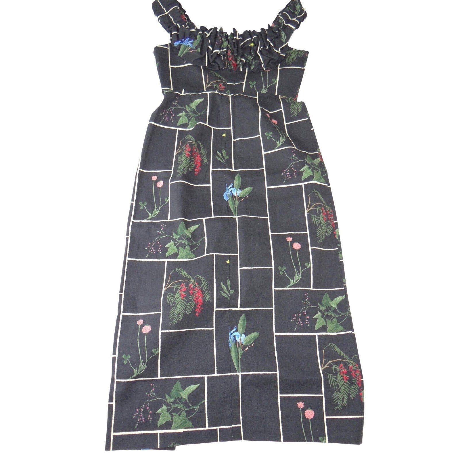 NWT-Tuckernuck Black Fresher Buds Suze Dress Floral Grid Ruffle Midi Size 12