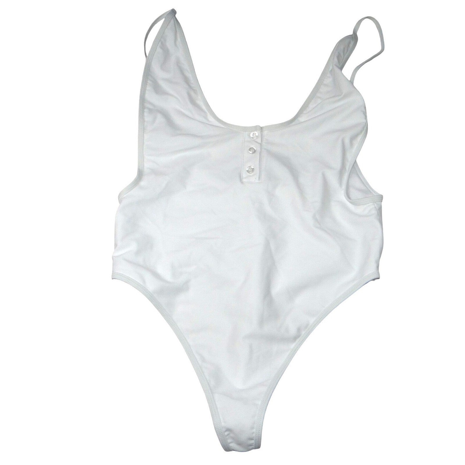 NWT-Shekini Womens White Button Front High Cut Thong One Piece Swimsuit XL