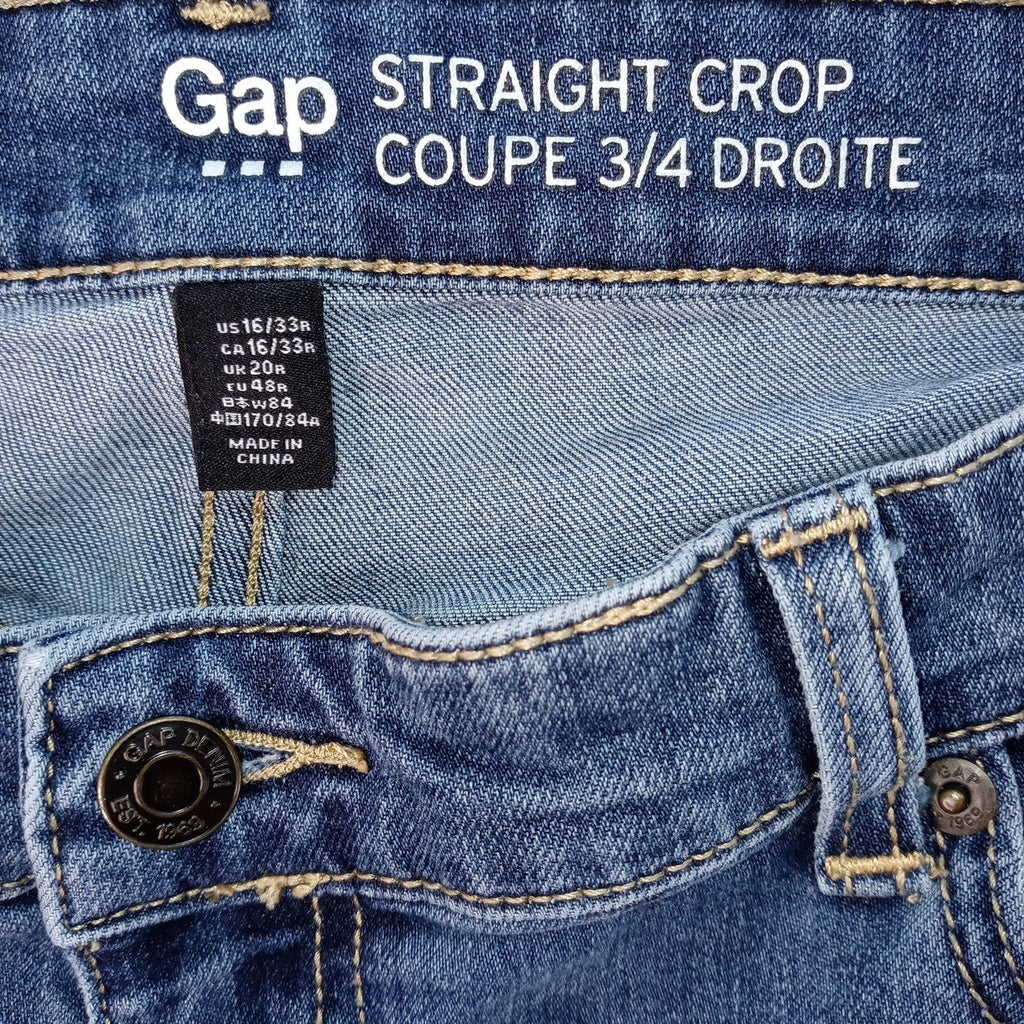 Gap Straight Crop Jeans Medi Wash Denim Cuffed Pants Women's Size 16 33