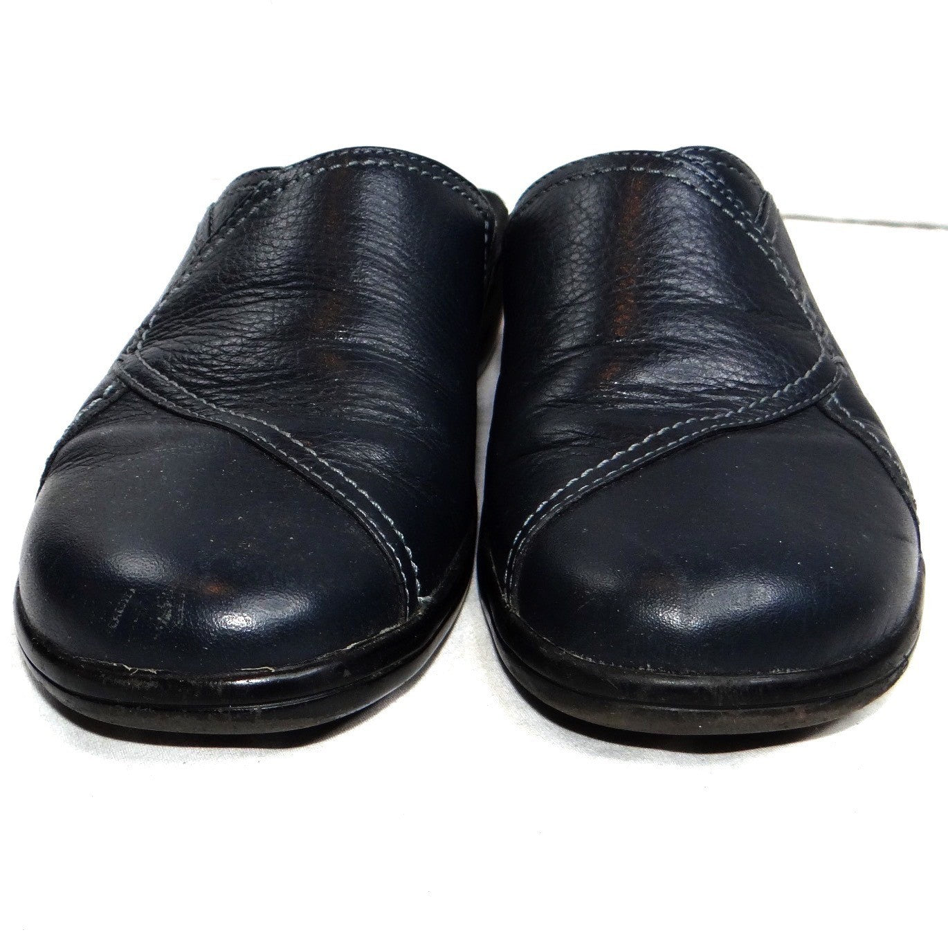 Clarks Womens Navy Leather Slip On Clogs Mules Shoes Size 7 M Style 846 16