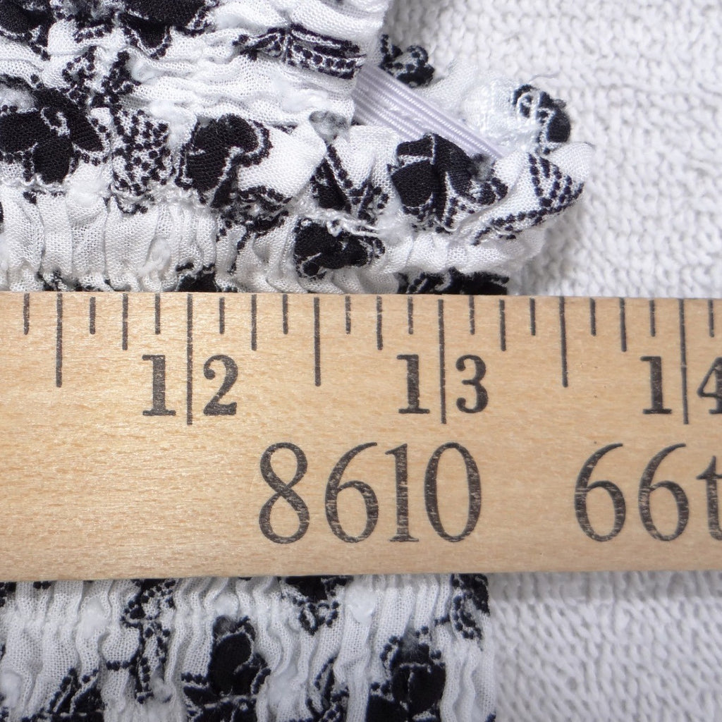 Olivace Black White Floral Smocked Crop Top Square Neck Wide Strap Size L