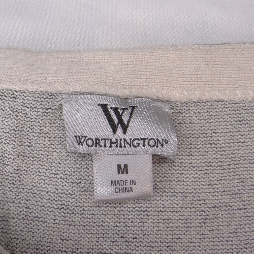 Worthington Silver Metallic Sunburst Knit Shell Top Sleeveless Gray Medium