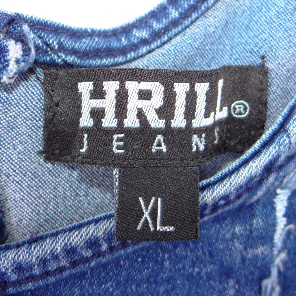 Thrill Jeans Blue Denim Corset Crop Top Frayed Seams Back Zip XL