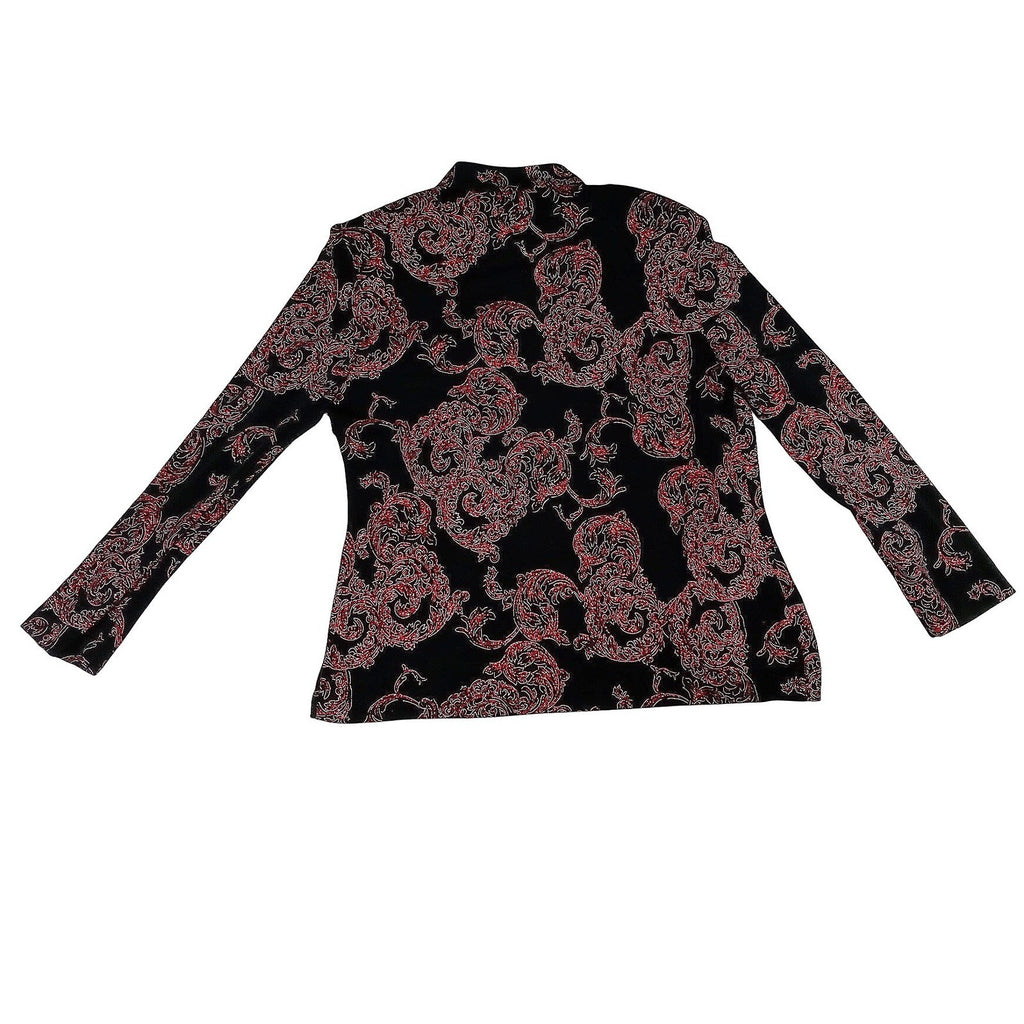 Vintage ALEX EVENINGS Black Red Paisley Sparkle Glitter Blazer Jacket Women Sz L
