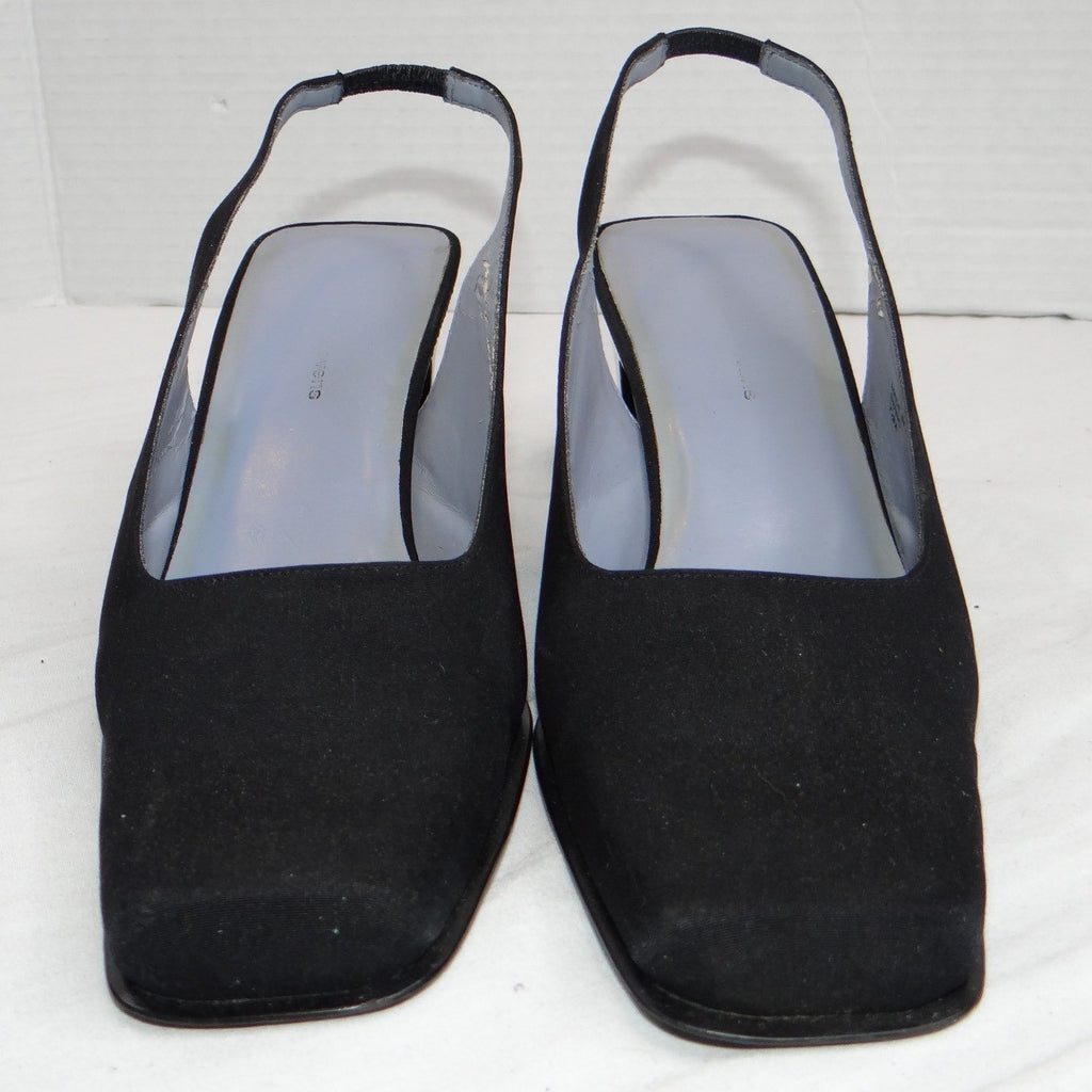 VTG Valerie Stevens Women Black Slingback Square Toe Block Heel w orig box 7.5M
